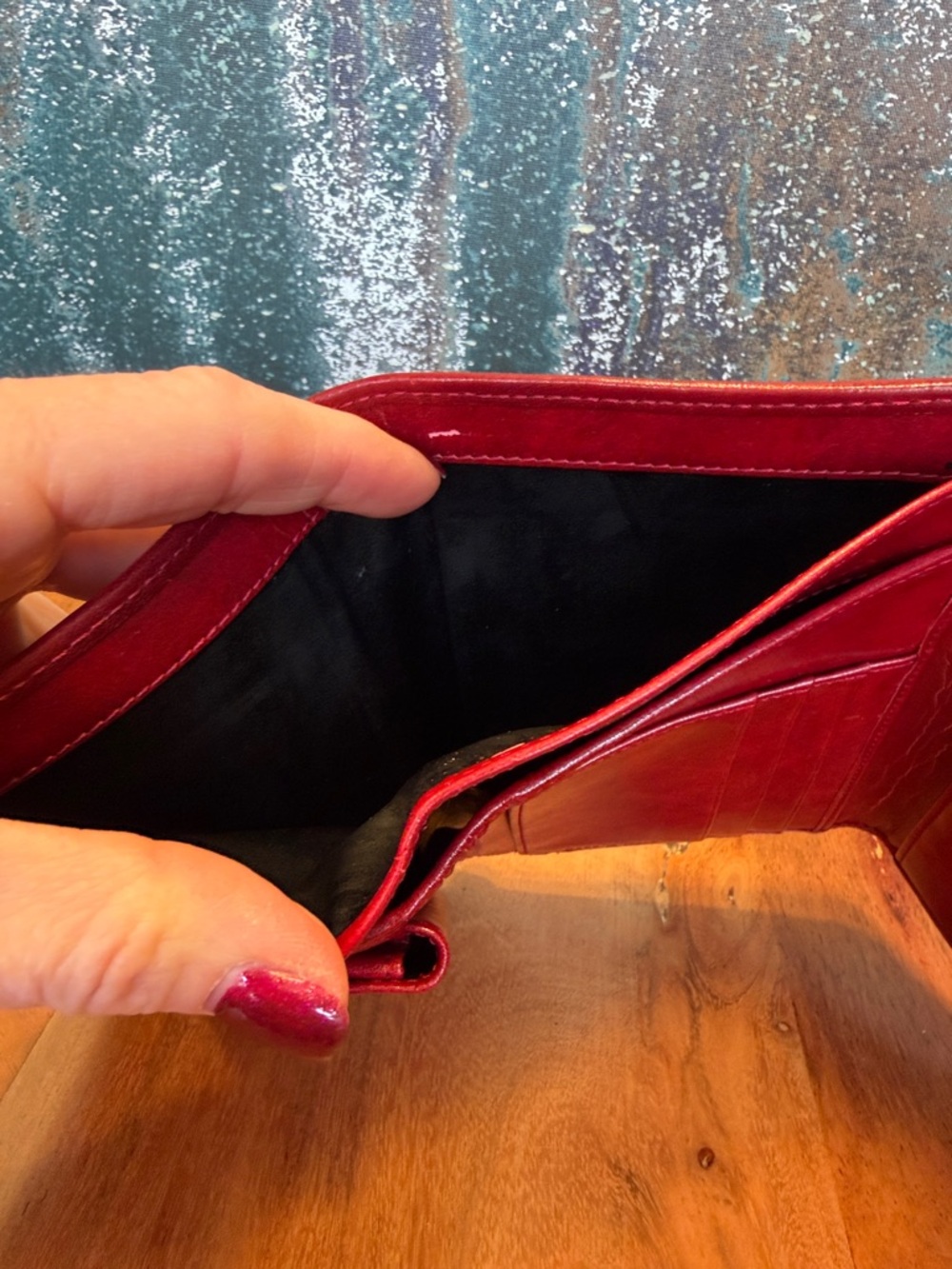 Firenze Vintage Y2K Patchwork Leather Wallet: Red Multi Color Quilted Argyle GUC - Picture 9 of 12